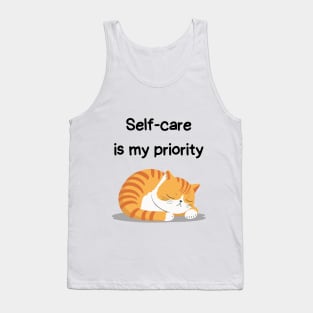 Sleeping Affirmation Cat - Self-care is my priority | Cat Lover Gift | Law of Attraction | Positive Affirmation | Self Love Tank Top